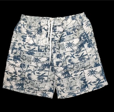 Pacific Scene Blanc Tropical Doublé Maillot de Bain Shorts Homme Taille 32 XG