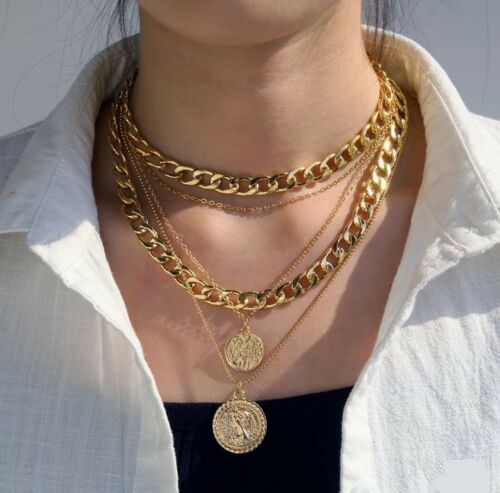 Halskette Gold Damen Münzen Anhänger 