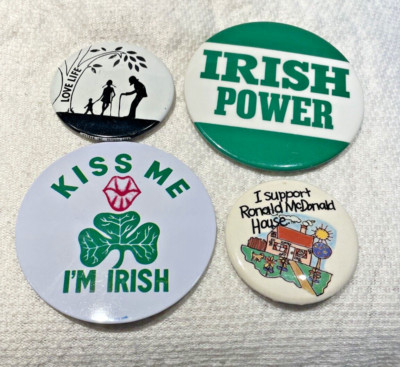 Irish -Power Button Irish Shamrock Clover and Misc Buttons - Lot of 4