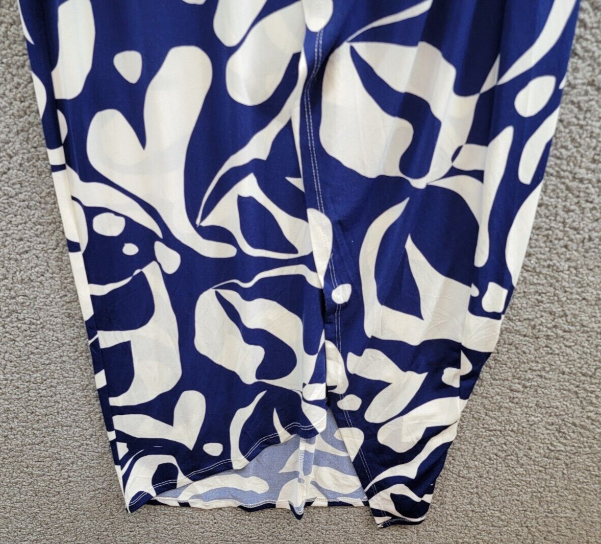Donna Morgan Printed Wrap-Waist Asymmetric Dress Women's 8 Navy Back Zip Closure - Picture 4 of 16