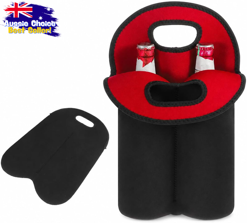 Insulated 2-Bottle Wine Carrier Tote - Neoprene Reusable Travel Bag, Picnic Gift