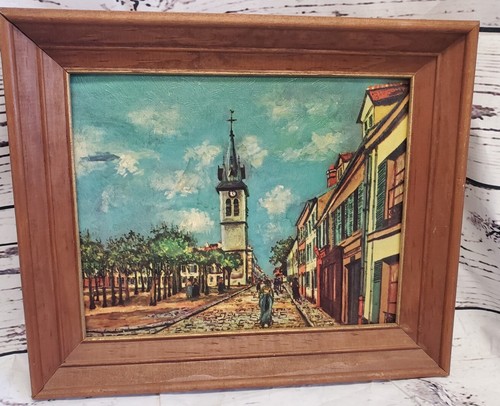 Vtg Maurice Utrillo Print French Street Scene 1950's MCM 
