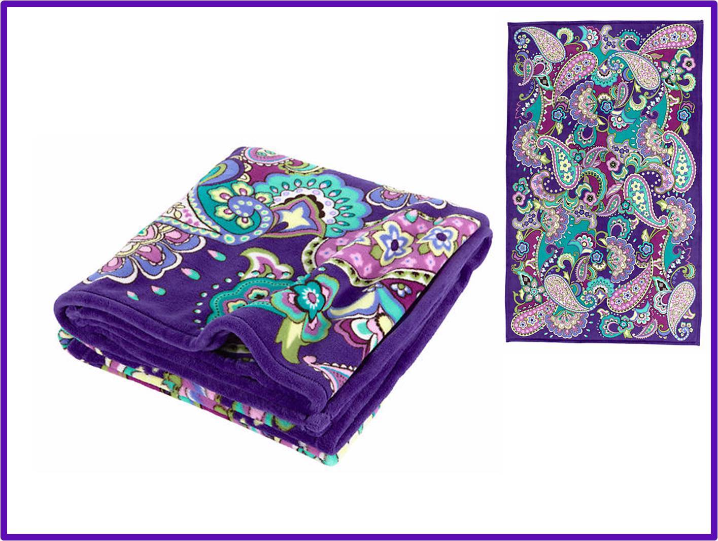 Vera Bradley Throw Blanket Heather Purple Paisley Fleece 50
