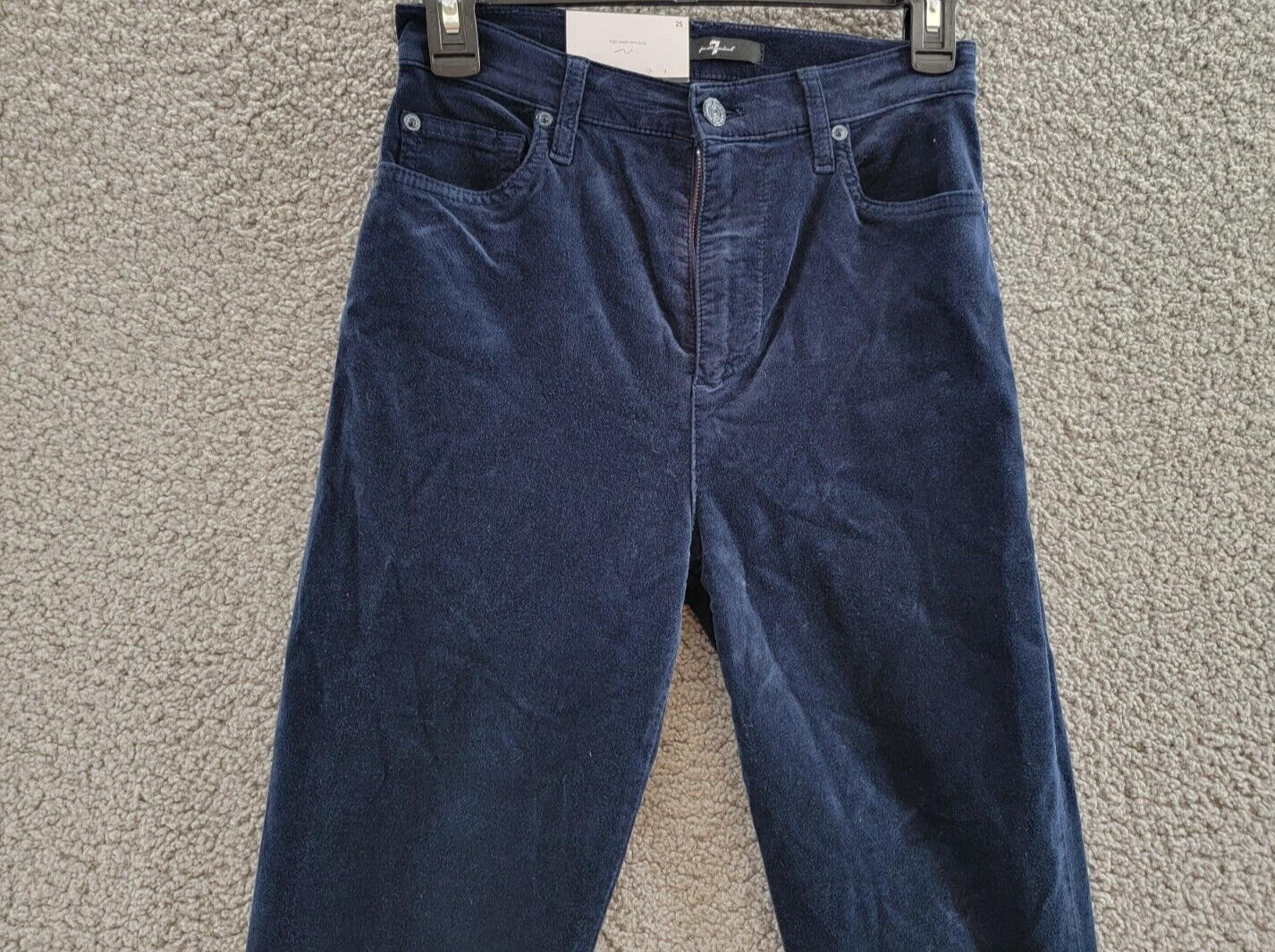 7 For All Mankind High Rise Velvet Slim Kick Flare Jeans Women's 25 Ink Zip Fly - Picture 3 of 18