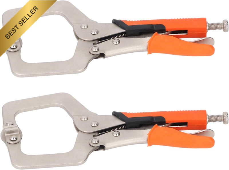 2Pcs C Camp Locking Pliers, Heavy Duty Welding Clamps with Rotating Pads, Adjust