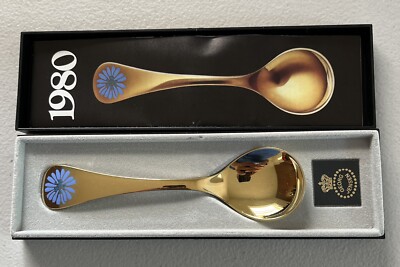 GEORG JENSEN DENMARK ANNUAL 1980 STERLING SILVER GOLD PLATED SPOON BOXED