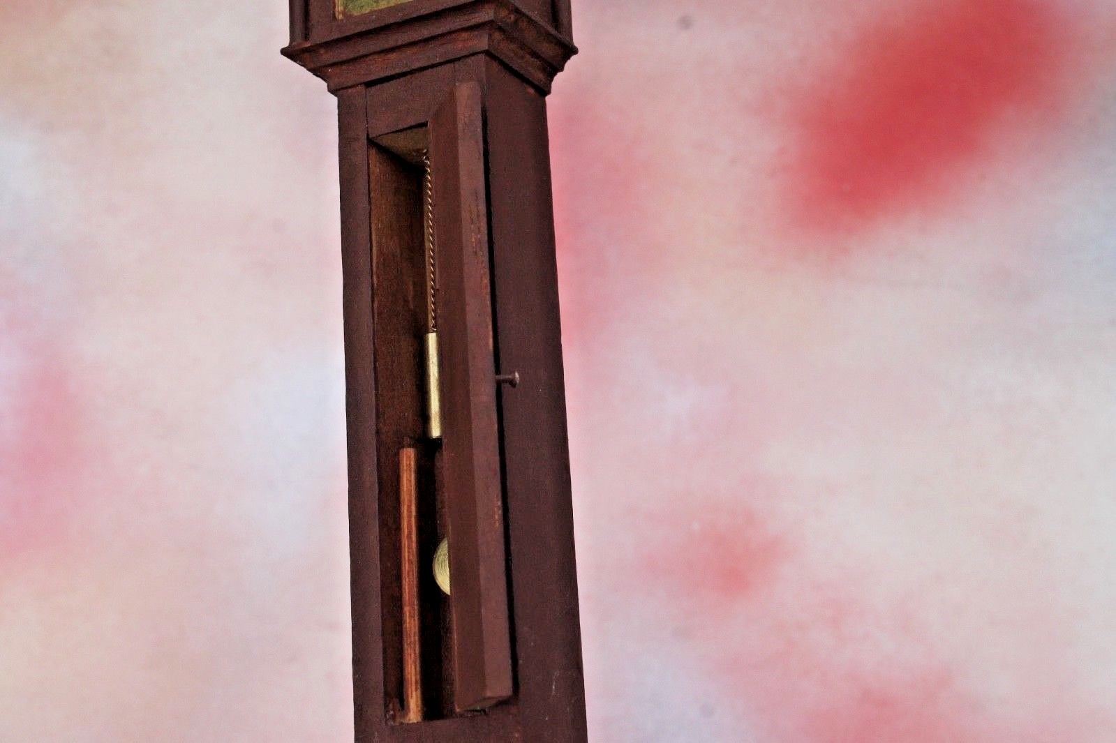 Dollhouse Grandfather Clock, Wood with gold tone metal pendulum in Cabinet