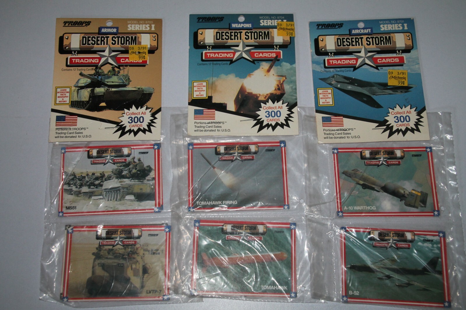 3 Packs of Desert Storm Trading Cards Unopened Armor/Weapons/Aircraft
