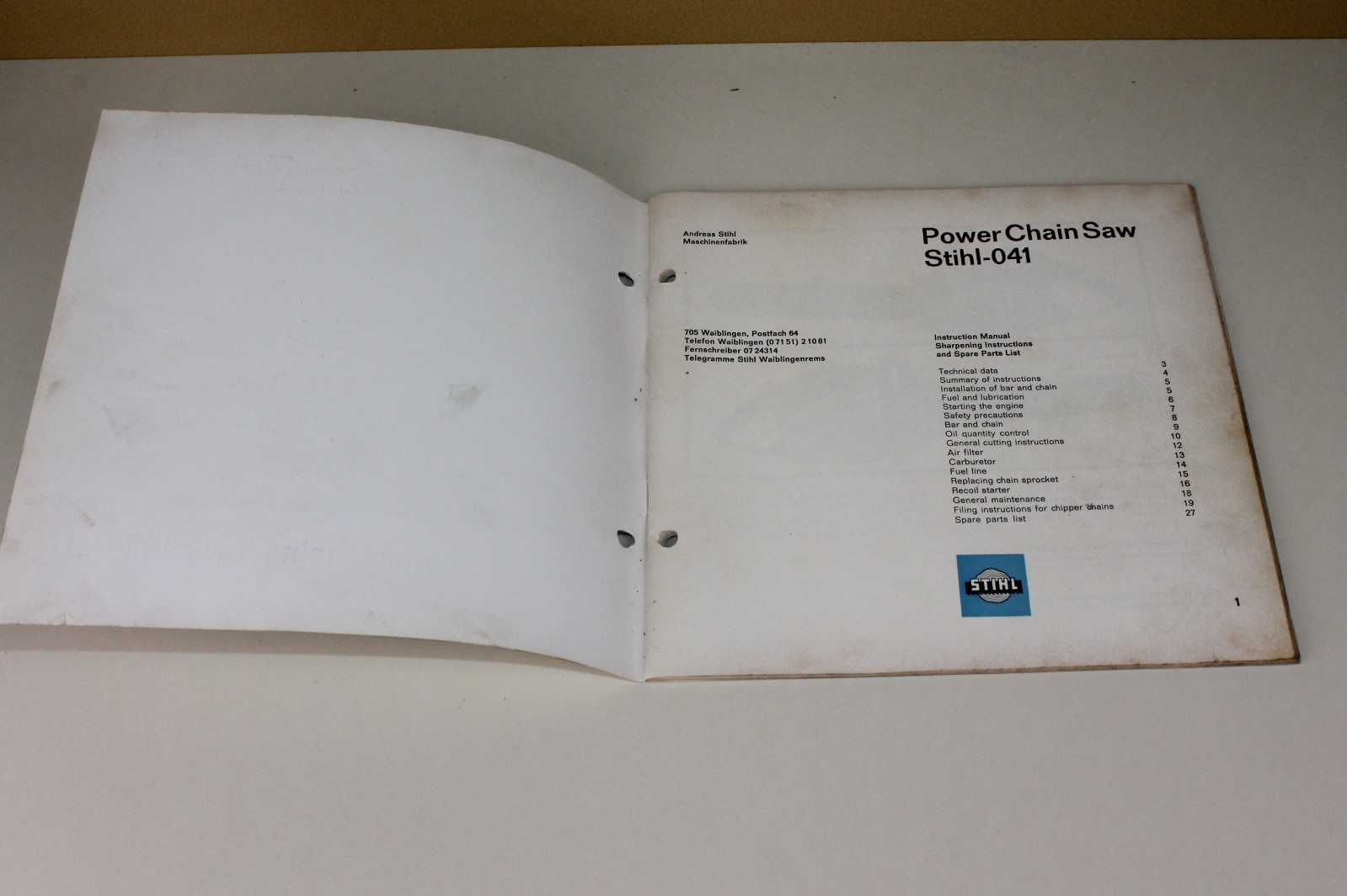 STIHL Power Chain Saw 041 Instruction Manual & Parts List