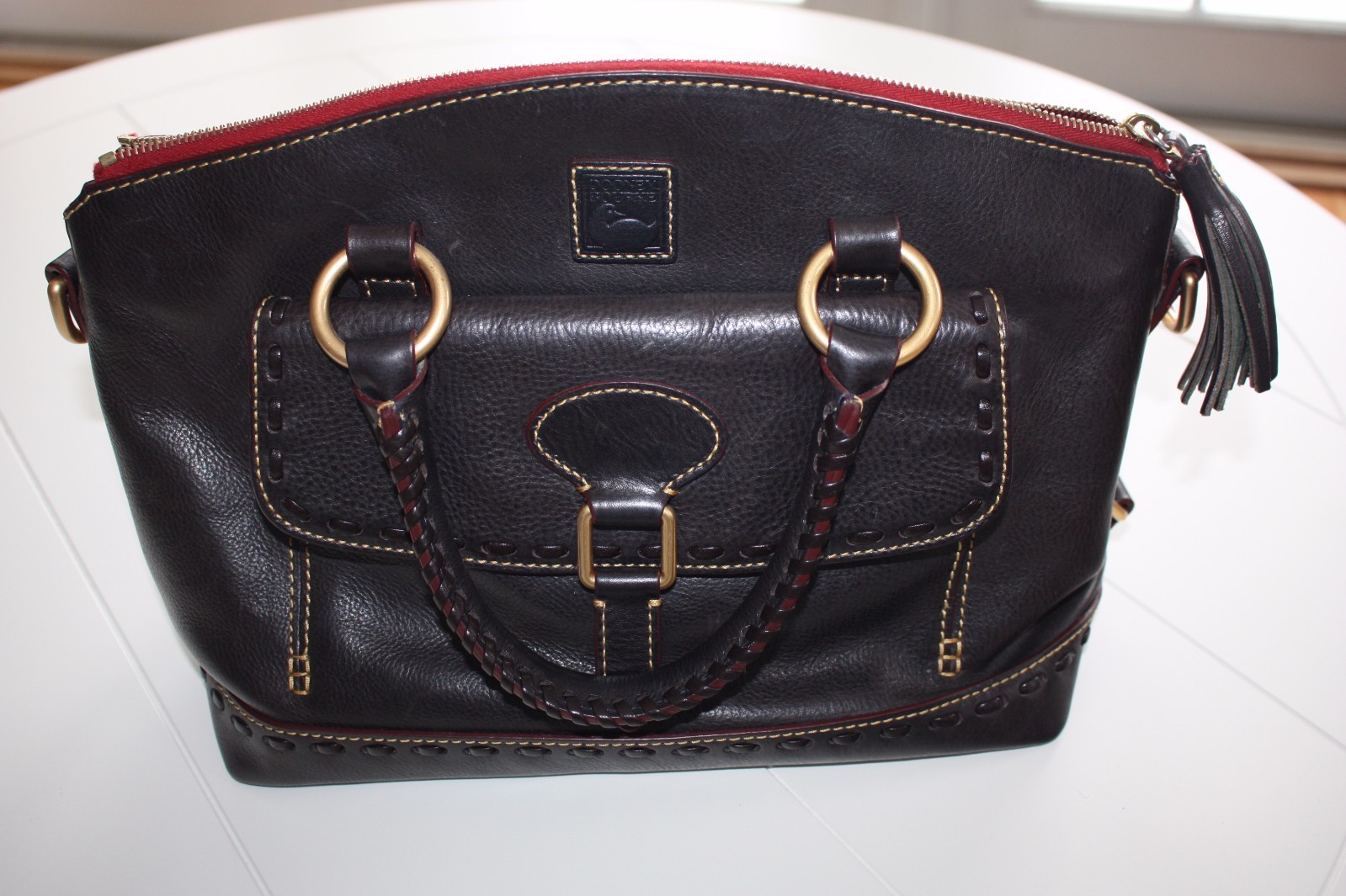 Dooney & Bourke Medium Black Florentine Satchel Front Pocket Ziptop Handbag