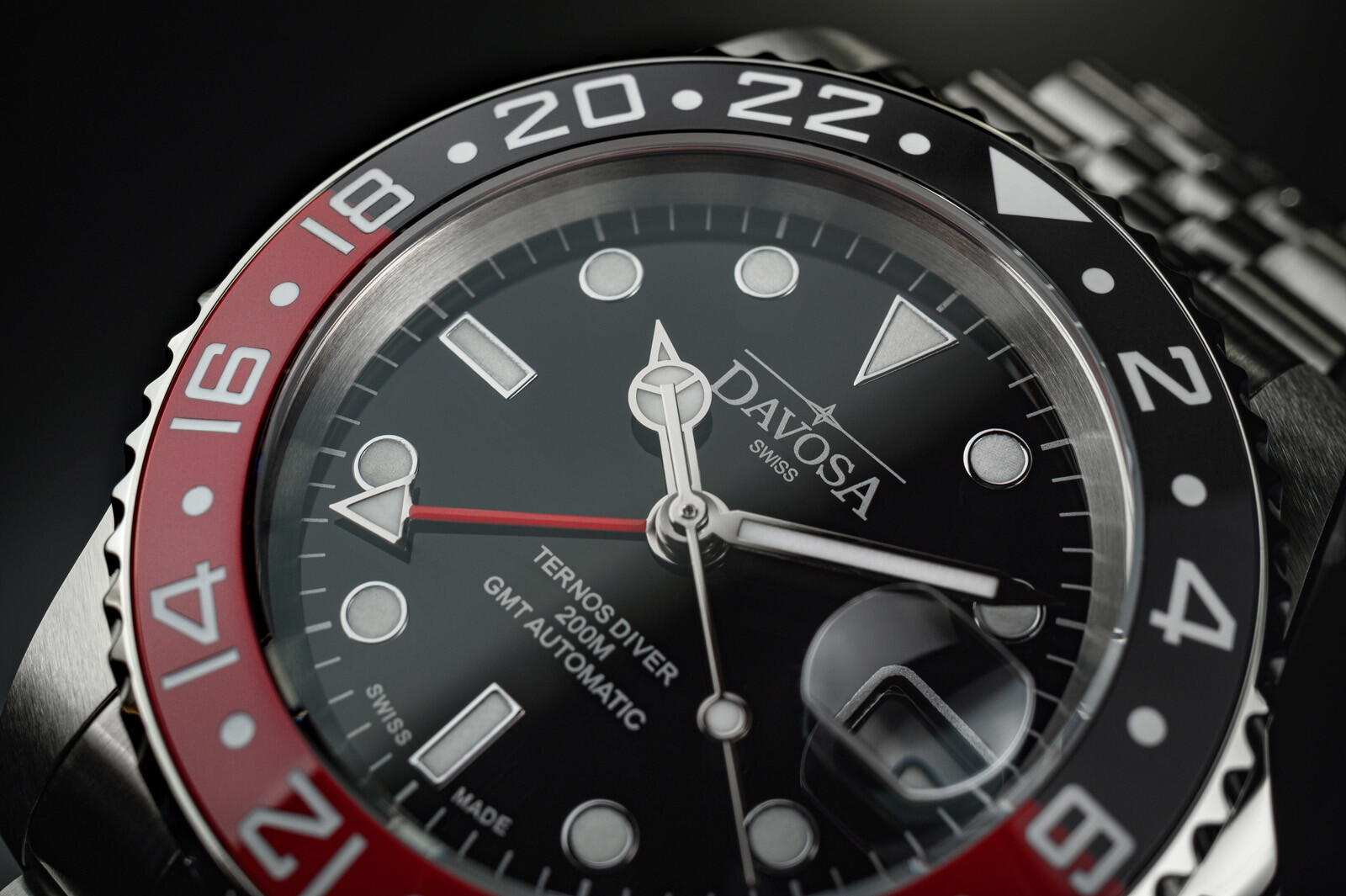 Pre-owned Davosa Ternos Ceramic Automatic Diving Watch Black Red Gmt Bezel 40mm - 16159090