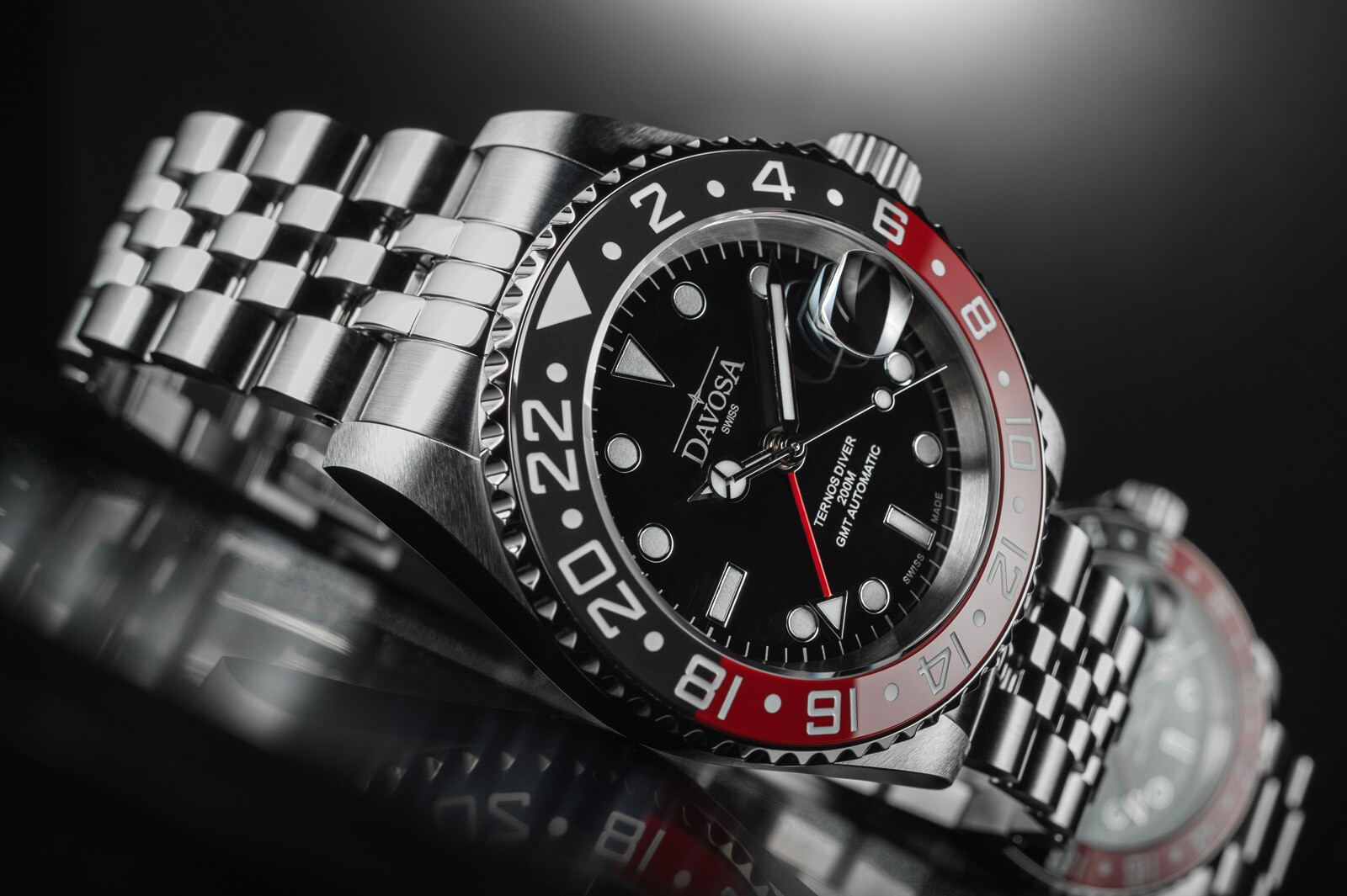 Pre-owned Davosa Ternos Ceramic Automatic Diving Watch Black Red Gmt Bezel 40mm - 16159009