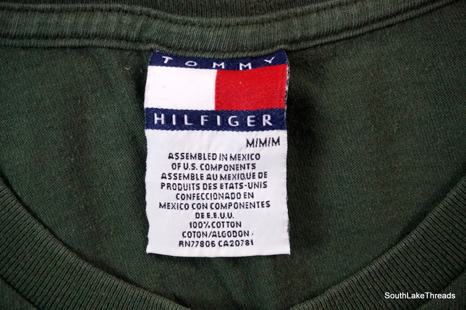 Vintage Men's Tommy Hilfiger 1985 H Spellout T-Shirt Green Sz Medium