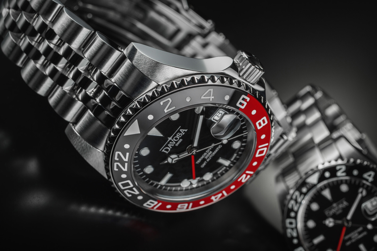 Pre-owned Davosa Ternos Ceramic Automatic Diving Watch Black Red Gmt Bezel 40mm - 16159009