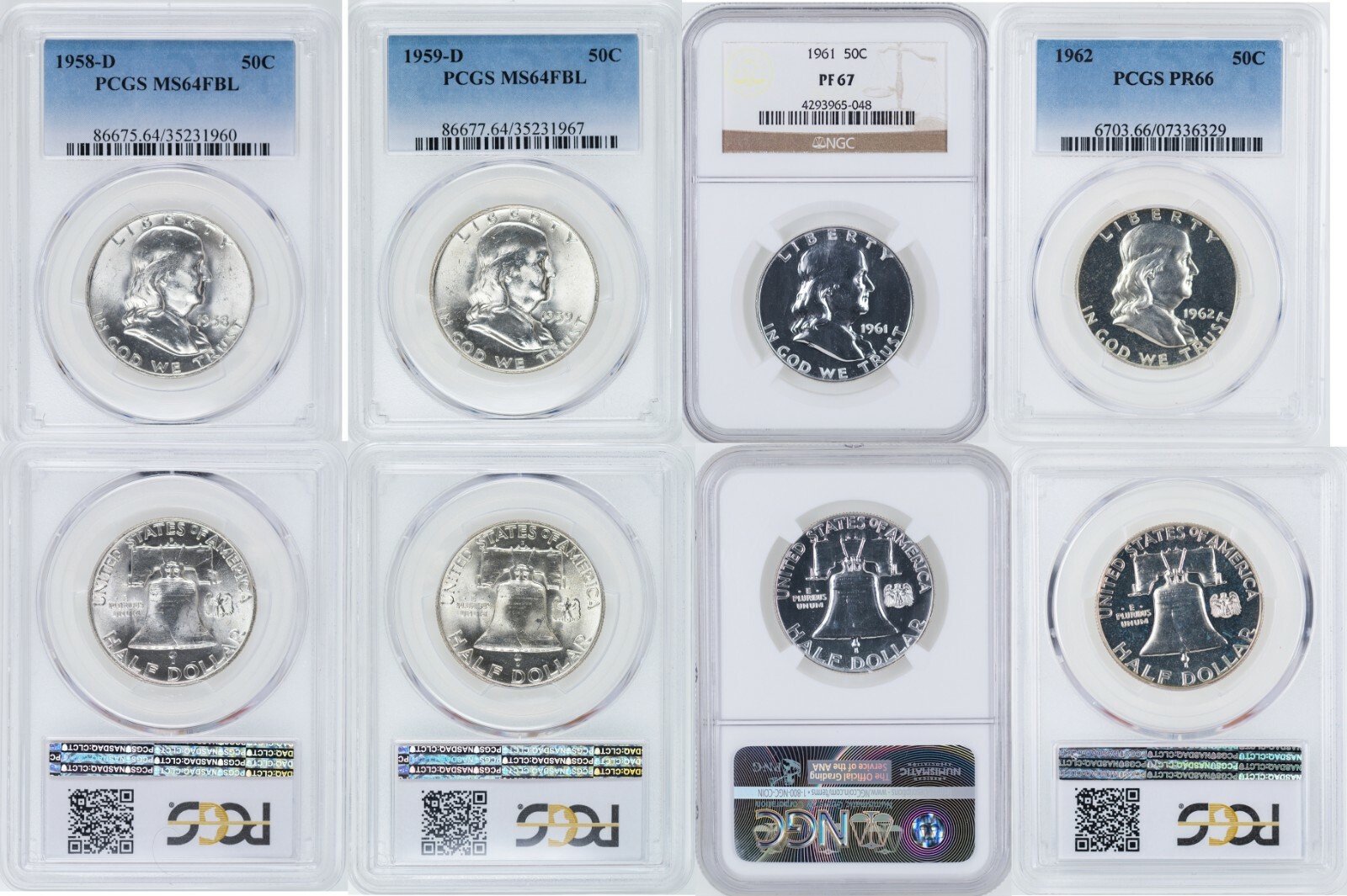 (12) Franklin Silver Half Dollars PCSG & NGC, Dealer Lot