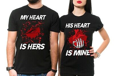 Funny Couple Halloween Costumes Funny Blood Skeleton Hands Holding Hearts Shirts