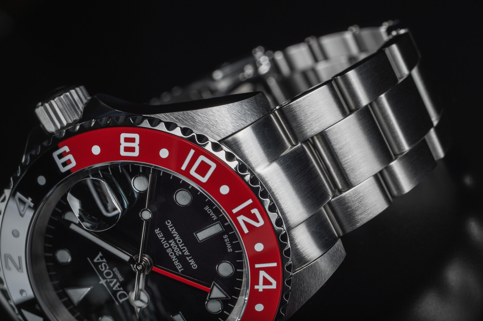 Pre-owned Davosa Ternos Ceramic Automatic Diving Watch Black Red Gmt Bezel 40mm - 16159090