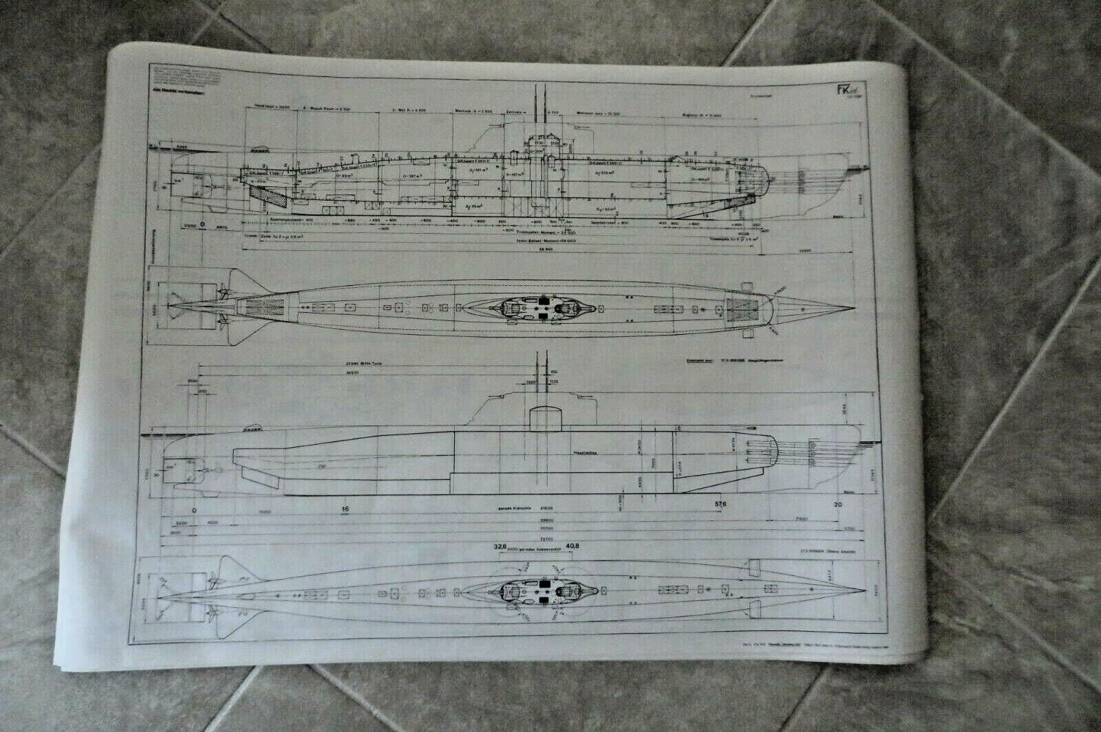U Boat Type XXI design plans - 15 different sheets - UNIQUE, VERY RARE