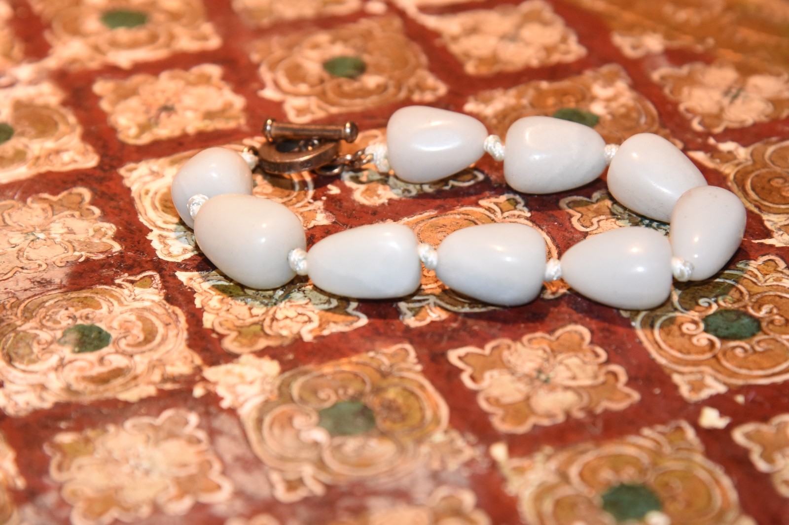 CAROLEE DESIGNER BRACELET PALE GREEN SERPENTINE STONE STERLING SILVER CLASP 925