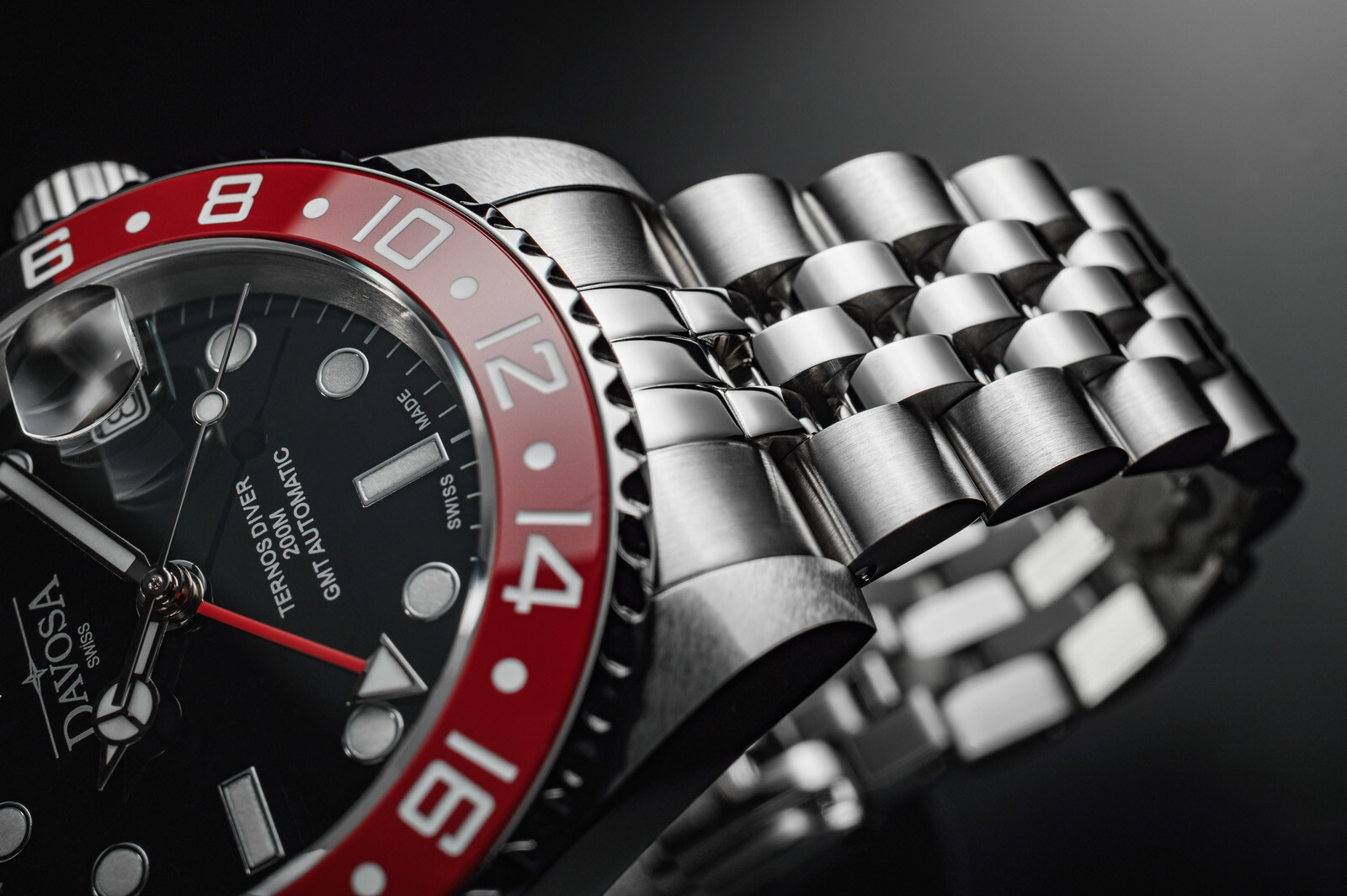 Pre-owned Davosa Ternos Ceramic Automatic Diving Watch Black Red Gmt Bezel 40mm - 16159009