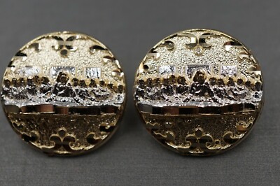 10K Solid Yellow Gold 0.8'' Two Tone Round Diamond Cut Last Supper Stud Earring.