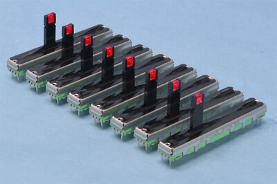 8 TT/BI 2-Gang Linear 10 Kilohms 45mm Slide Potentiometers w/ Red LEDs & Dust Co