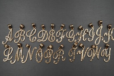 14K Solid Yellow Gold Diamond Cut 0.9" Initial Alphabet Letter Charm Pendnat.