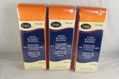 New Writghts Satin Blanket Binding 4.75 Yds 4.34m   Orange  Set of 3