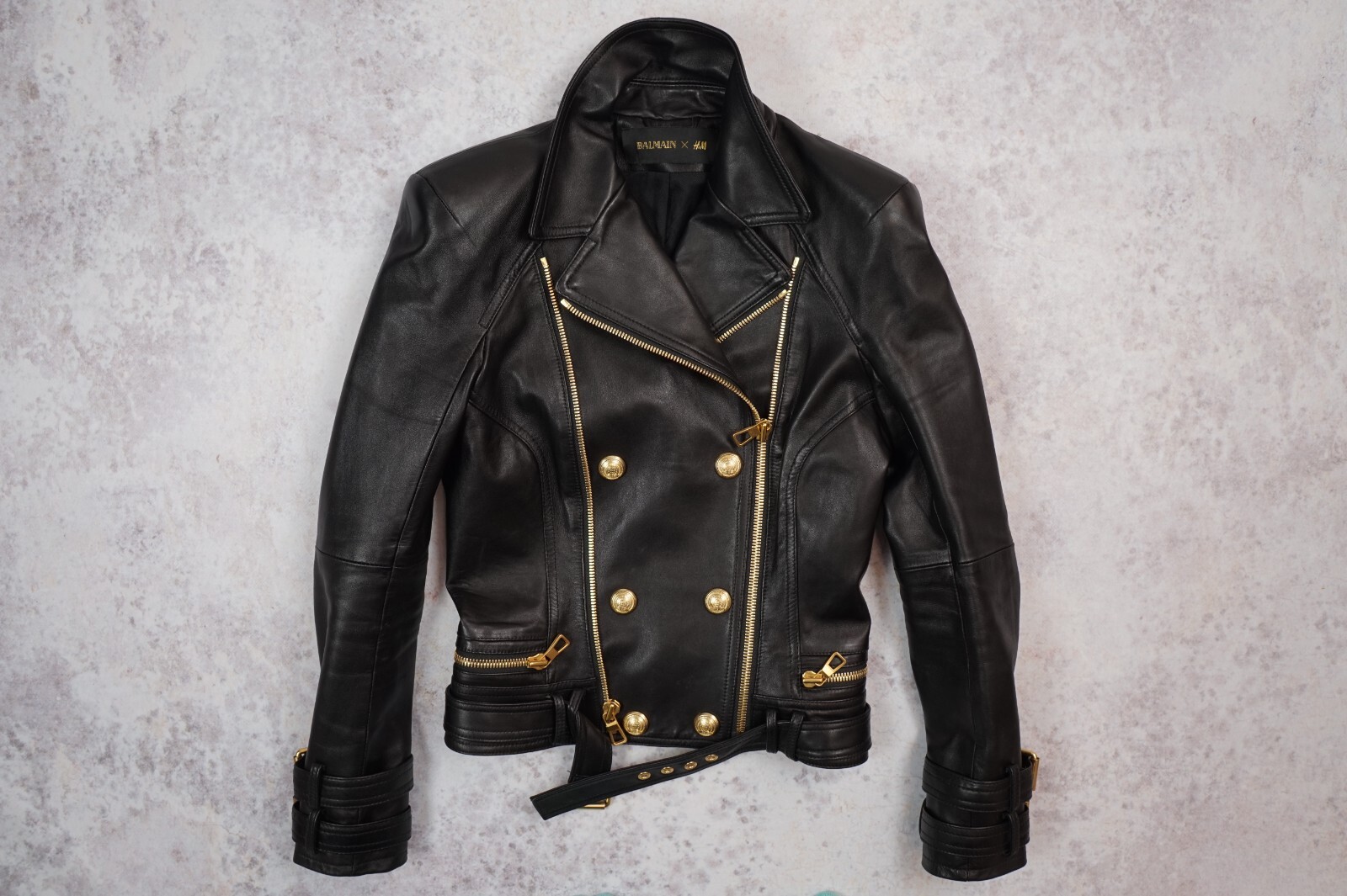 BALMAIN Leather Jacket ラムレザー Mサイズ BALMAIN for H&M Women's Black Leather Biker Jacket - UK10