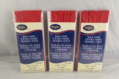 New Wright's Bias Tape Extra Wide Double Fold  RED  3 Pkgs.