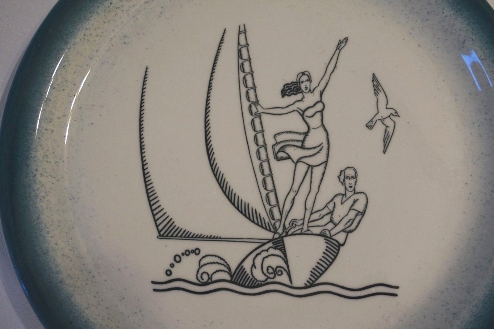 Vintage Shenango China Plate Sailboat Boating Man Woman Sailing 9 1/2