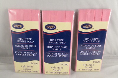 New Wright's Bias Tape Single Fold   PINK   4 yd. .5in wide  3 Packages