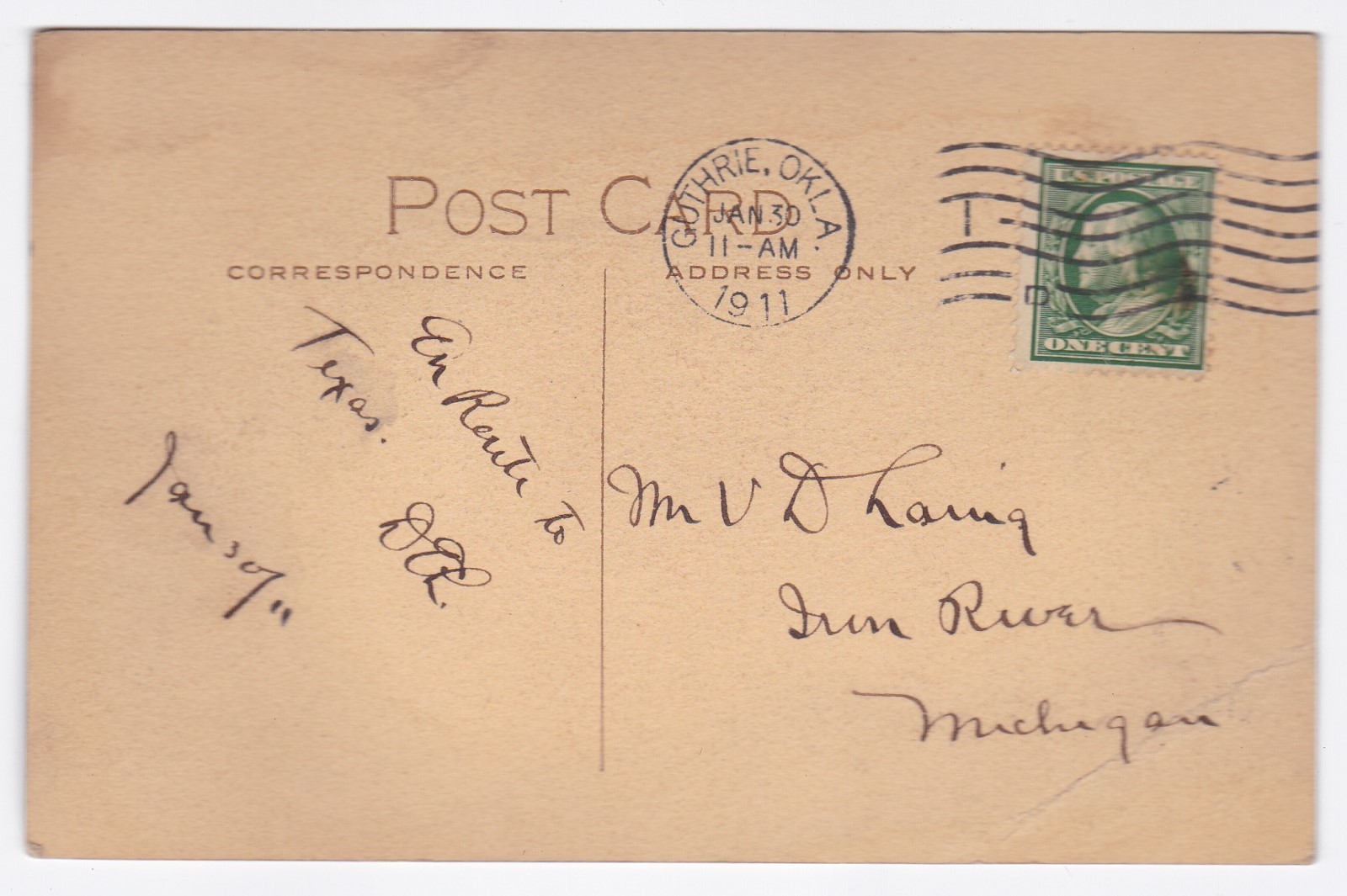 1911 GUTHRIE OK CITY HALL POLICE STATION STREETCAR VINTAGE POSTCARD OKLAHOMA OLD