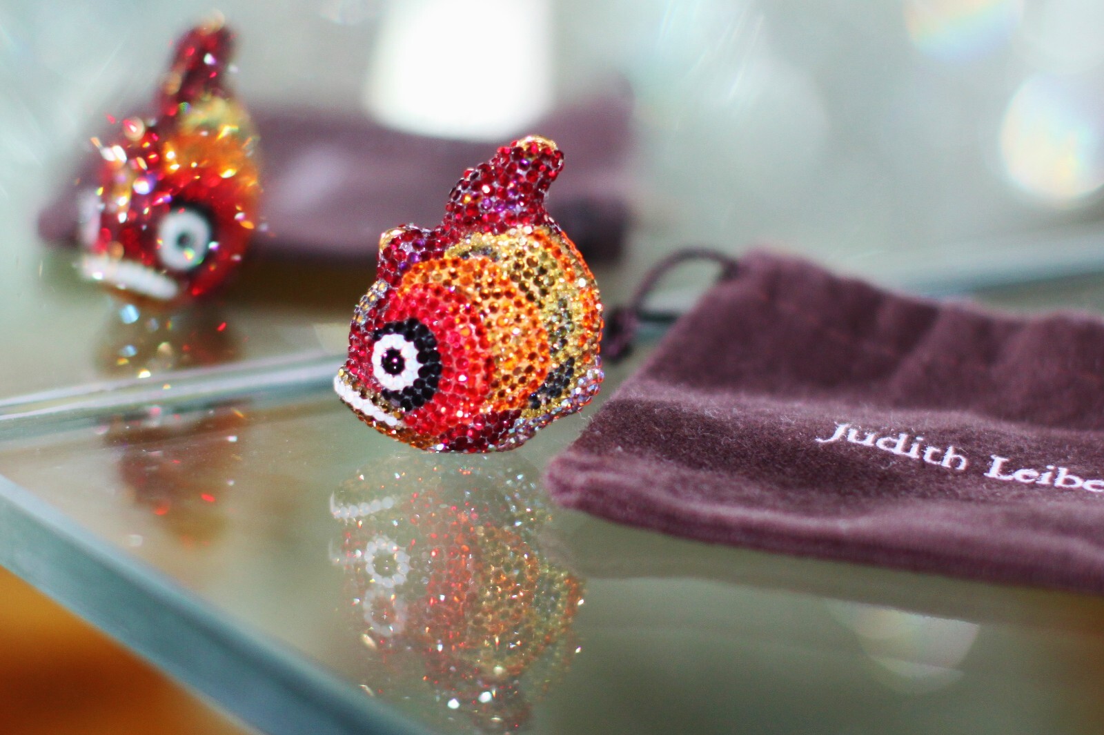 JUDITH LEIBER SWAROVSKI CRYSTAL KOI FISH PILL PILLBOX RING