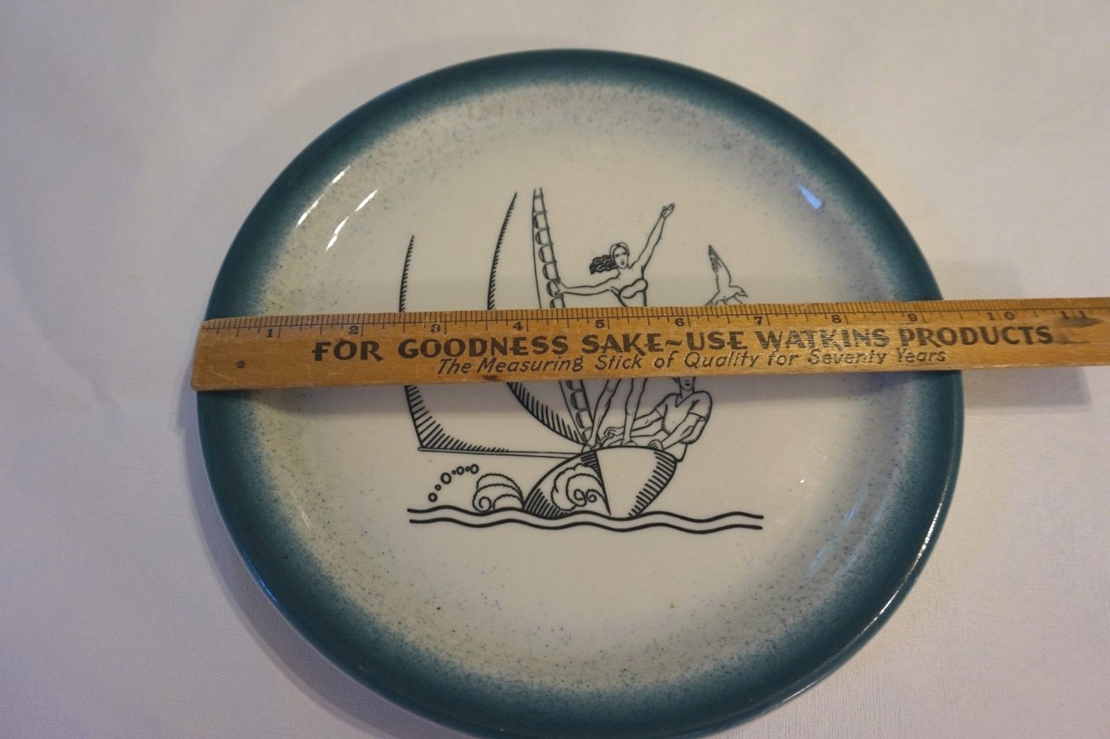 Vintage Shenango China Plate Sailboat Boating Man Woman Sailing 9 1/2