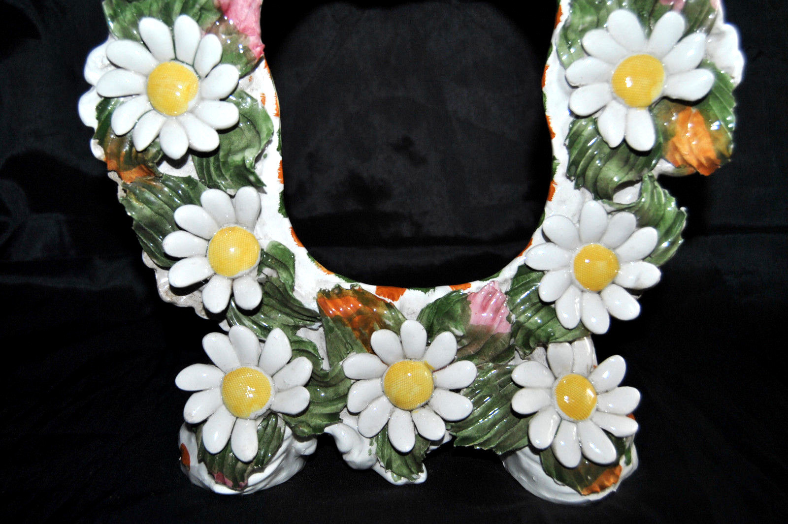 Mid Century Italy Porcelain Sculptural Daisy Picture Table Top Frame NICE RARE