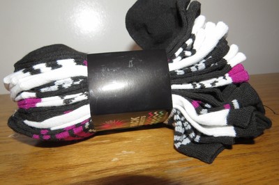 10 pr Sz 9-11  Low Cut Socks Black/White/Wine Poly Blend by Gina Group New in Pk