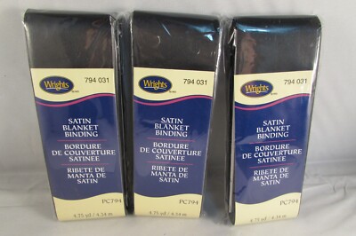 New Writghts Satin Blanket Binding 4.75 Yds 4.34m   Black   Set of 3