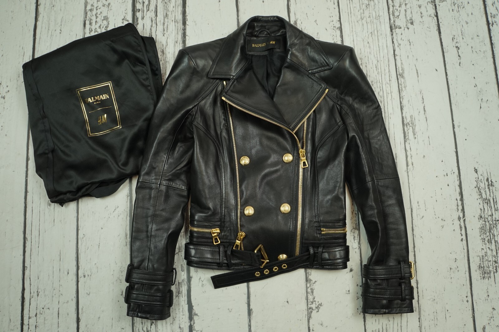中古・古着通販H&M H&M × Balmain レザーバイクジャケット (エイチ 