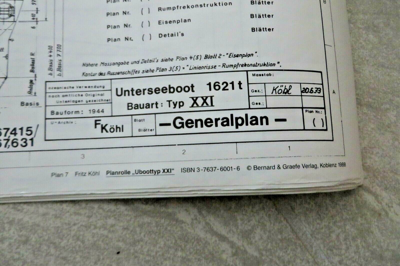 U Boat Type XXI design plans - 15 different sheets - UNIQUE, VERY RARE