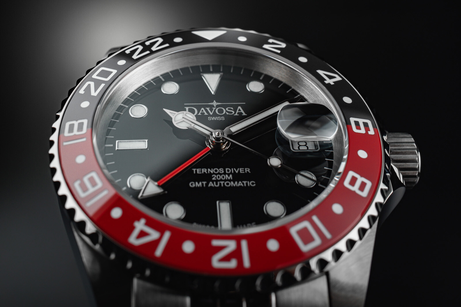 Pre-owned Davosa Ternos Ceramic Automatic Diving Watch Black Red Gmt Bezel 40mm - 16159090
