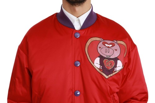 Pre-owned Dolce & Gabbana Dolce&gabbana Men Red Bomber Jacket 100% Polyester Year Of The Pig Print Blazer