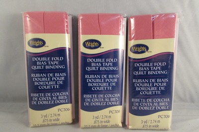 New Wrights Double Fold Bias Tape Quilt Binding 3yd. 2.74m  CANDY PINK Lot of 3