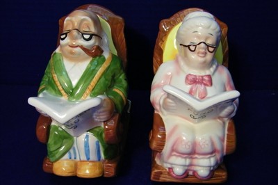 Lefton China Pair Banks Grandma & Grandpa Rocking Chairs Retirement Fund 1989