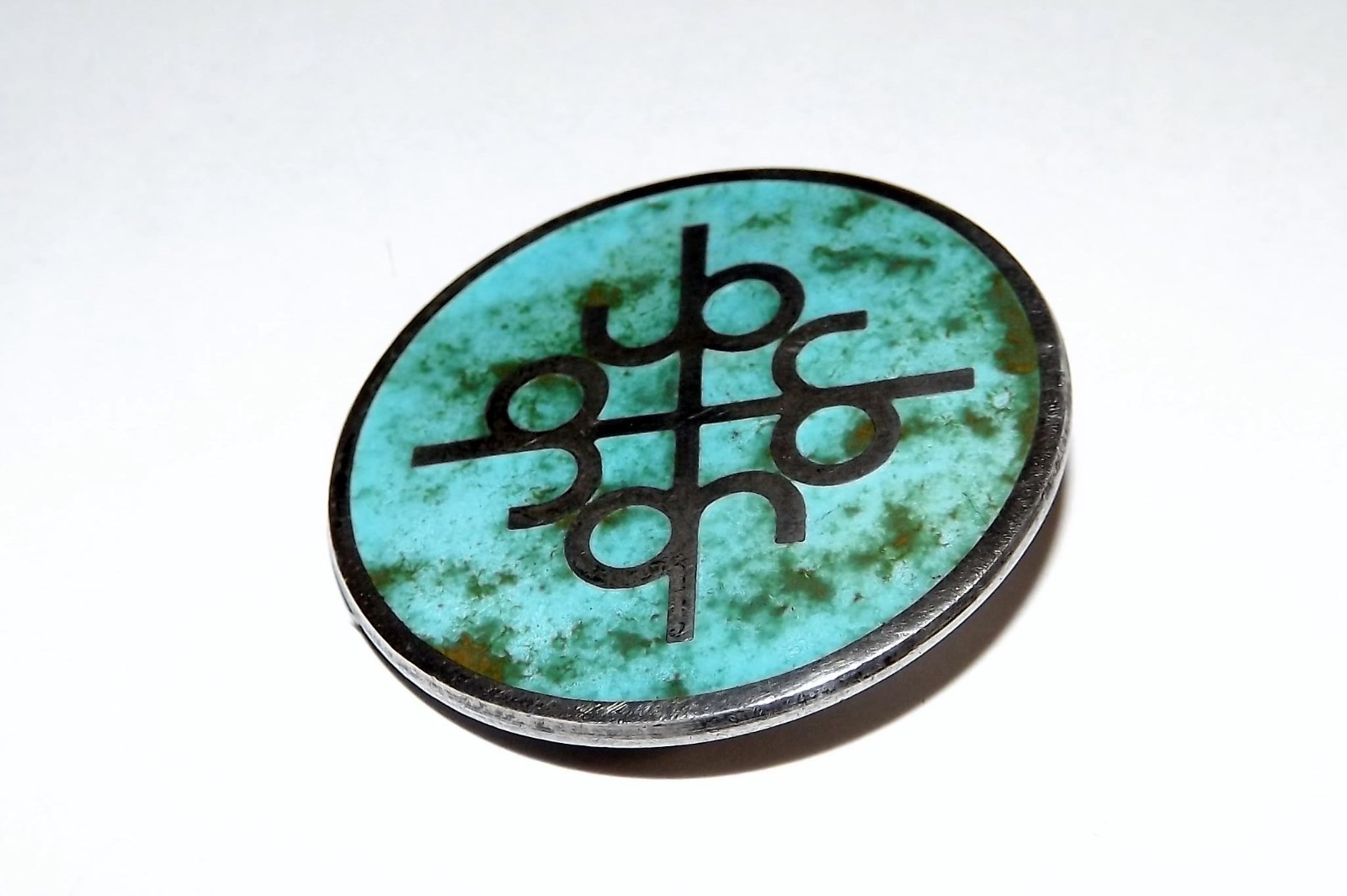 Sterling Silver Inlay Turquoise Brooch, Modernist Stunning Jo Jp Pin Native look