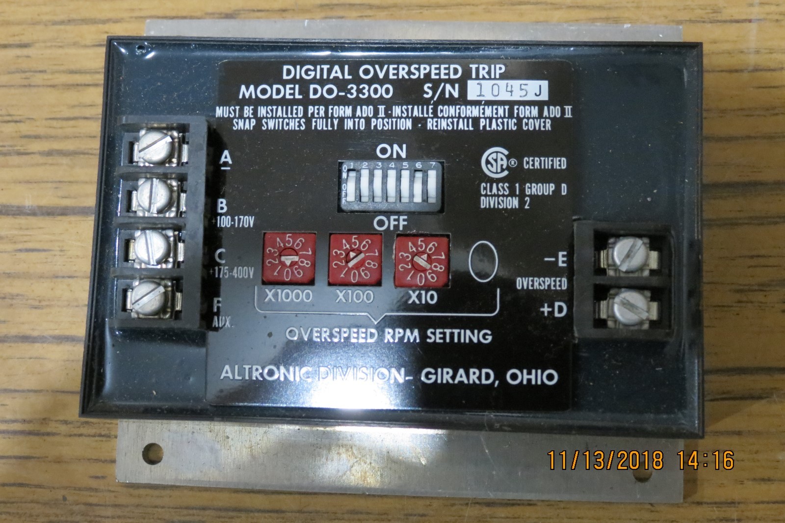 ALTRONIC DIGITEAL OVERSPEED TRIP