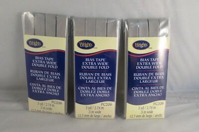 New Wright's Bias Tape Extra Wide Double Fold  Med.  GRAY  3 Pkgs.
