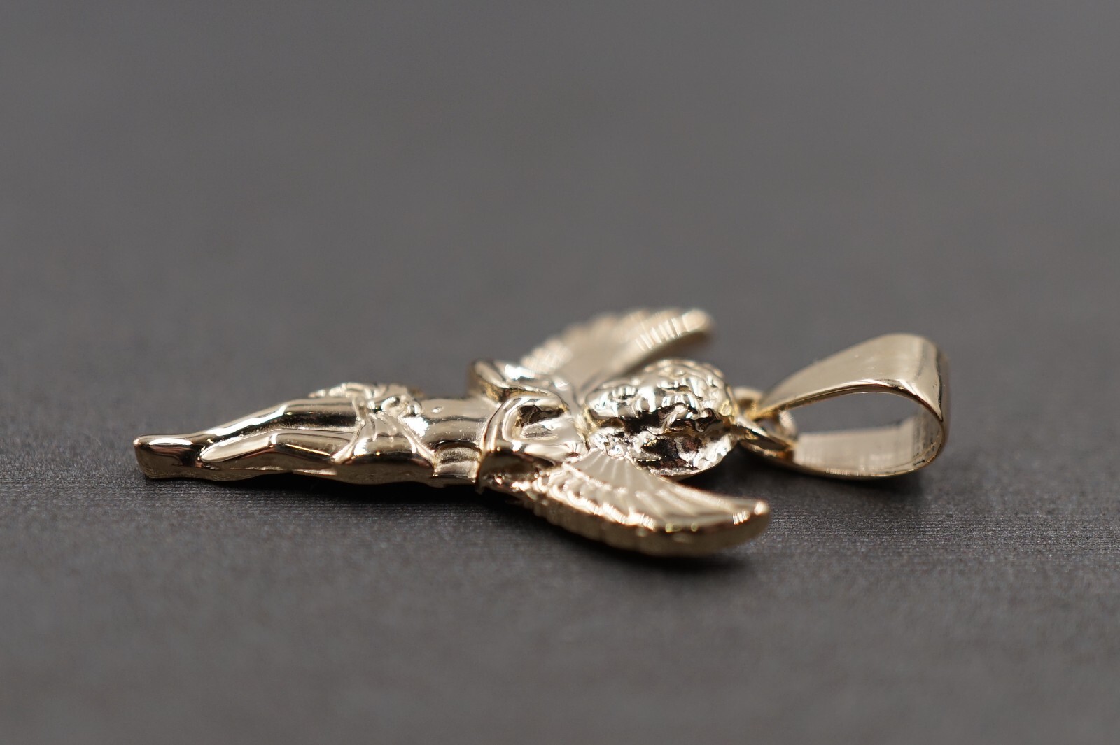 14K Solid Yellow Gold 0.95" Praying Baby Angel  Charm Pendant.