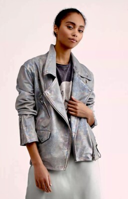 

Кожаная мото куртка Free People Jealousy Distress Metallic Dk Серебристый Синий  NWT, Dark silver blue metallic, free people jealousy moto jacket