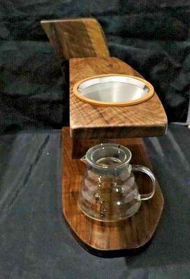 Wood Scuplture / Coffee Pour Over Stand From Dark Walnut for Counter Top